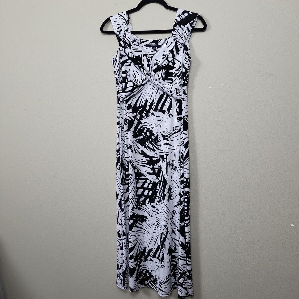 Chadwicks Babydoll Women Black White Abstract V Neck Maxi Dress Sz 4 Resort